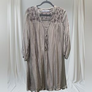 Nicole Italy Silk Overlay Taupe Mini Dress